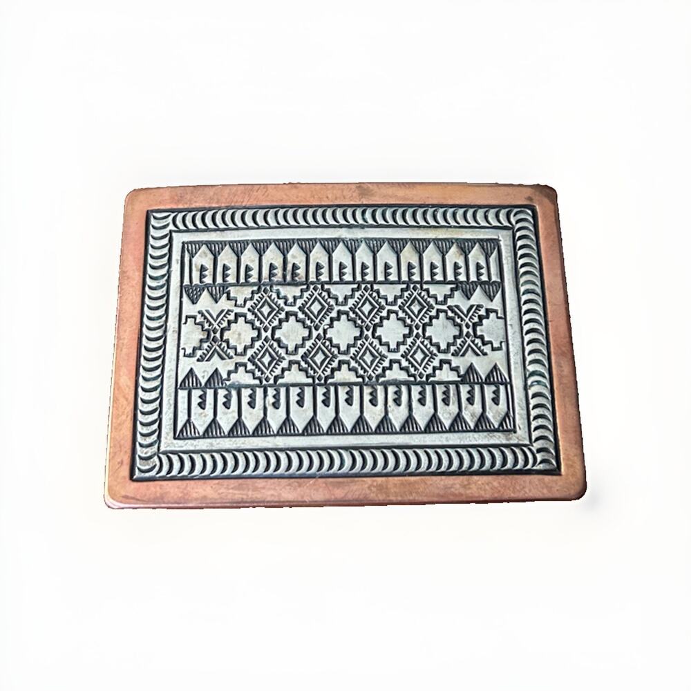 Randy Secatero Sterling Silver Copper Belt Buckle Navajo Native American 2.75”